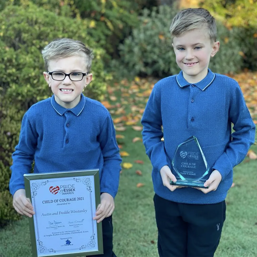 Austin and Freddie Winstanley, of the Pride of Essex Child of Courage Award 2021.