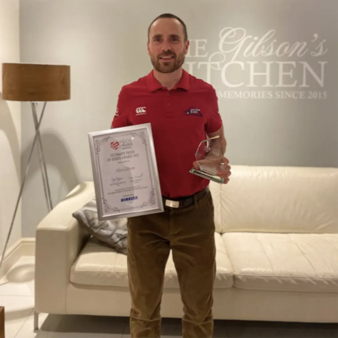 Alex Gibson, pictured with the Pride of Essex Ultimate Award 2021, which he won.