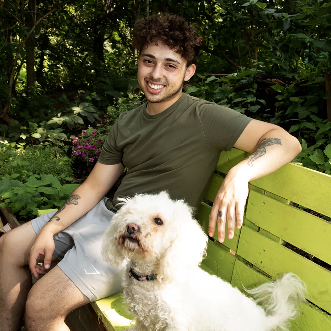 Edd Hollier,of the Pride of Essex Inspirational Youth Award 2021, pictured here with his pet dog.