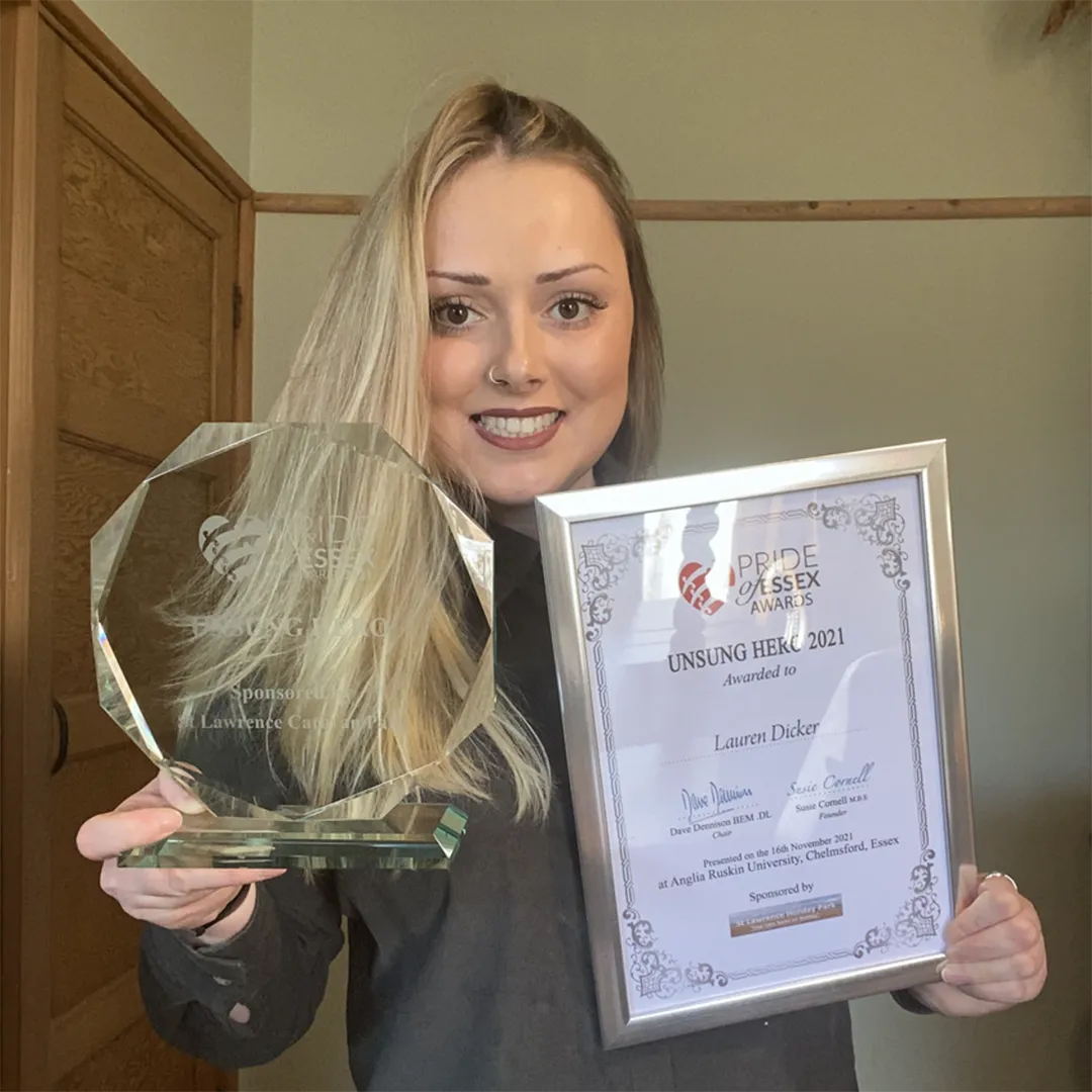 Lauren Dicker, of the Pride of Essex Unsung Hero Award 2021.
